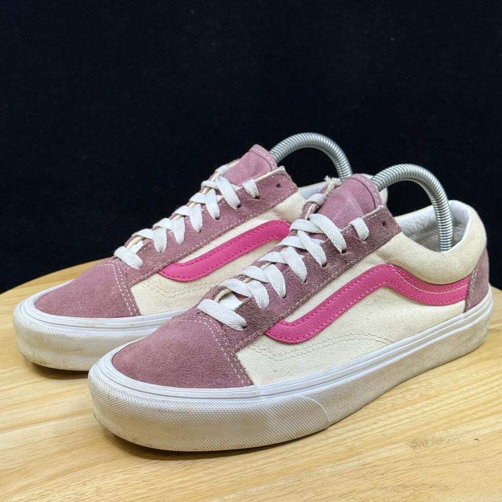 Vans Old Skool Shoes Women’s Size 8.5 White Pink Canvas Low Lace Up Skate - Picture 2 of 10